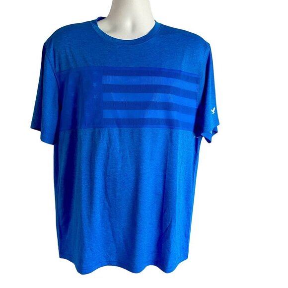 Golf America Blue Polyester Shirt with American Flag Under Mesh Men's Large NEW - Picture 2 of 9